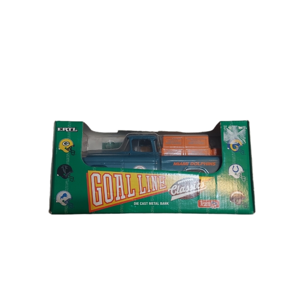 NIB ERTL Goal Line Classics Miami Dolphins Die Cast Truck Metal Bank